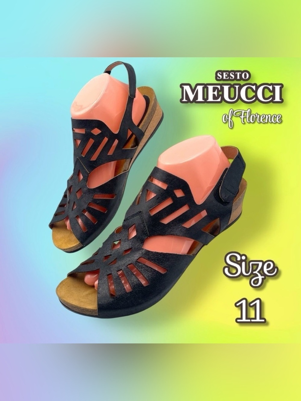 Sesto Meucci Navy Laser Cut Sandals. Size 11